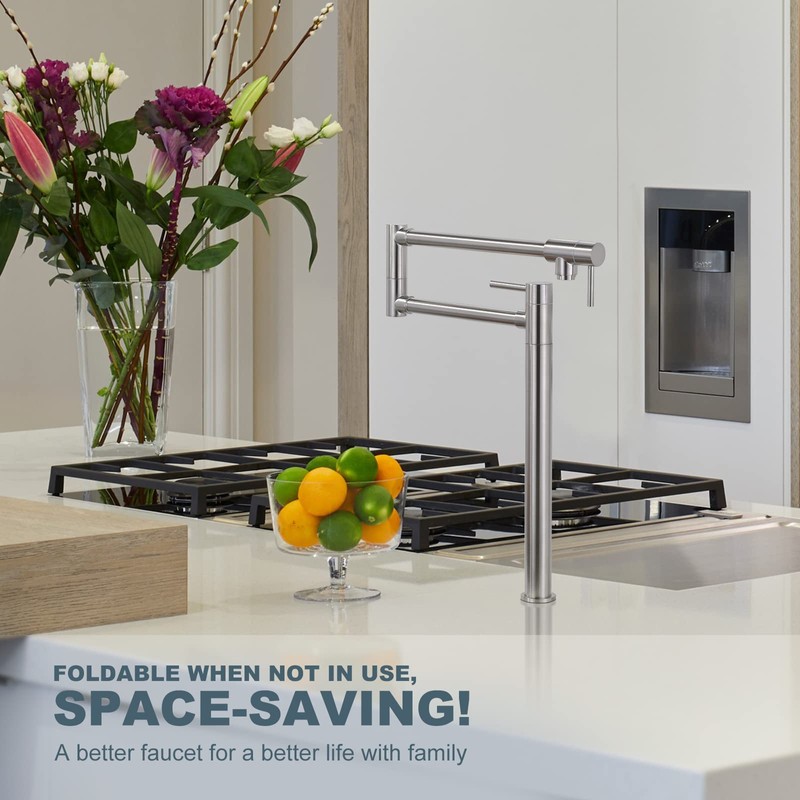 WOWOW Pot Filler Faucet Deck Mount Over Stove, Solid Brass