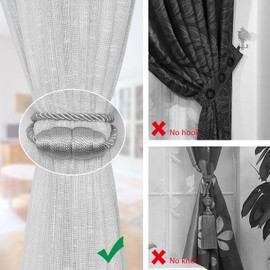 Pretty Jolly 2 Pack Strong Magnetic Curtain Tiebacks Handmade Weave Side Rope Curtain Holdbacks Unique & Elegant Decorative Curtain Drape Tie Backs for Home & Office Window Drapery (Grey)