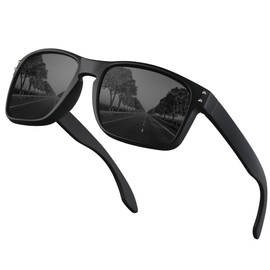 Aullwyr Men's Polarised Sunglasses Rectangular for Men Women Fishing Driving Outdoor with UV400, Dark Black