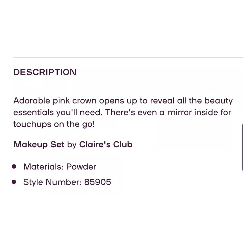 Claire’s pink rhinestone tiara makeup kit set Valentine’s day crown