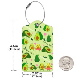 2 Pcs Luggage Tags for Suitcase, Cute Unique PU Leather Travel Bag Tag with Privacy Cover ID Label Address Card and Durable Metal Ring Suitable for Men Women Children Backpack,Avocado