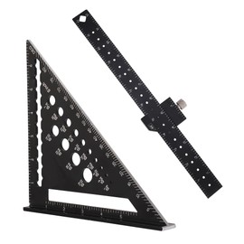 Dajianglx Rafter Square and Slide Ruler Set - Versatile 7 Inch Aluminum Alloy Carpenter Square for Precision Woodworking - Professional Multifunctional 45/90 Angle 12 Inch Combination Ruler Tool