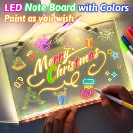 Audasi LED Note Board, 30x20cm Light Up Acrylic Message Board LED Drawing Board Dry Erase Board Desktop Note Memo Illuminated Wordpad with Stand/Colours Pens/Clean Cloth for Office School Home