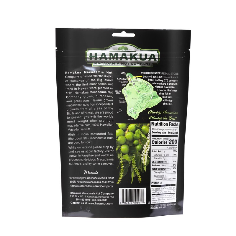 Hamakua Macadamia Nuts - Lightly Salted - Hawaiian Grown Dry