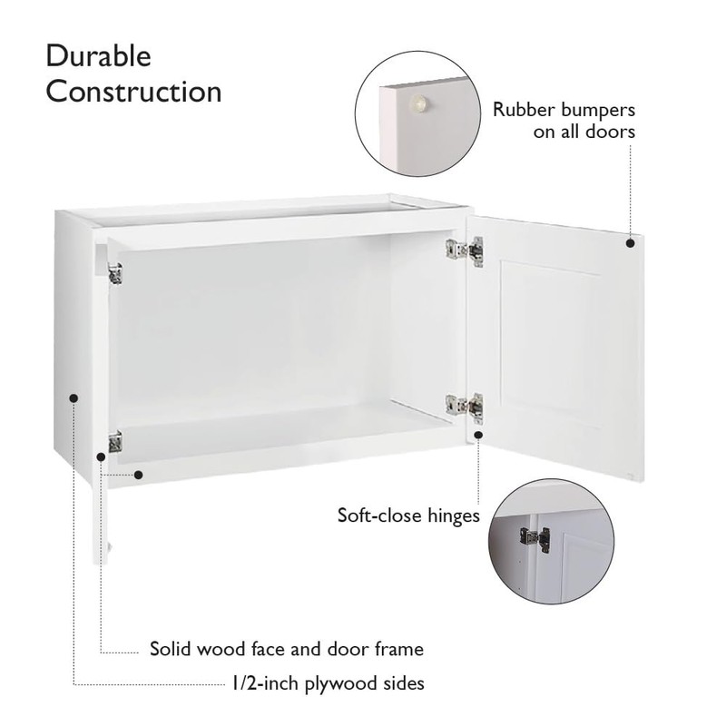 Brookings Shaker Unassembled Bridge Wall Kitchen Cabinet W2412, 24 W