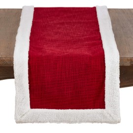 Occasion Gallery Red Sherpa Border Holiday Table Runner 16" X 108" Rectangular, 100% Cotton