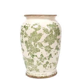 ROLLSCERAY Vintage Vase for Flowers, Green Floral Chinoiserie Vase, Rustic Ceramic Vases, Large Ceramic Vases for Living Room, Office, Shelf, Tuscan Decor, Chinoiserie Decor, 7.8 Inch