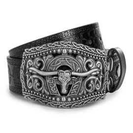 XuoAz Western Cowboy Belt for Men Women - Longhorn Bull Decoration Cowgirl Country Belt for Jeans Pants