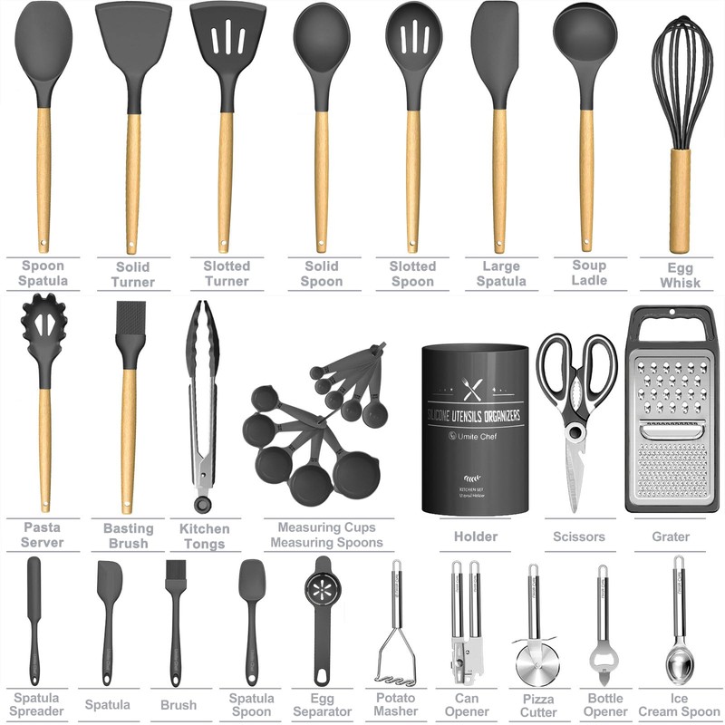 Umite Chef Silicone Kitchen Utensil Set, 34PCS Heat Resistant Kitchen