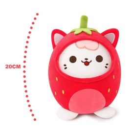 shownicer Plush Toy Cat Cuddly Toy Kawaii Cat Plush Cushion Toy Kitten Plush Throw Cushion Gift for Children Girls 3+ Years (Pink Strawberry Cat, 20 cm)