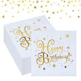30 Pcs White and Gold Napkin Serviettes, Party Napkins, 33 x 33 cm Gold Star Napkins, Gold Polka Dot Party Napkins, Party Decoration Napkins, Birthday Party Napkins for Boys and Girls