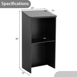 Tangkula Floor Standing Podium, Wooden Speaking Lectern with Adjustable Shelf, Large Storage Area and Pen/Pencil Tray, Ideal for Conference, Auditorium, Classroom (Black)