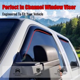 IKON MOTORSPORTS In Channel Window Visors Compatible with 2007-2013 Chevy Silverado GMC Sierra 1500 & 2008-2014 2500 3500 HD Crew Cab, Acrylic Smoke/Tinted Rain Guards, Side Window Wind Deflectors 4PC