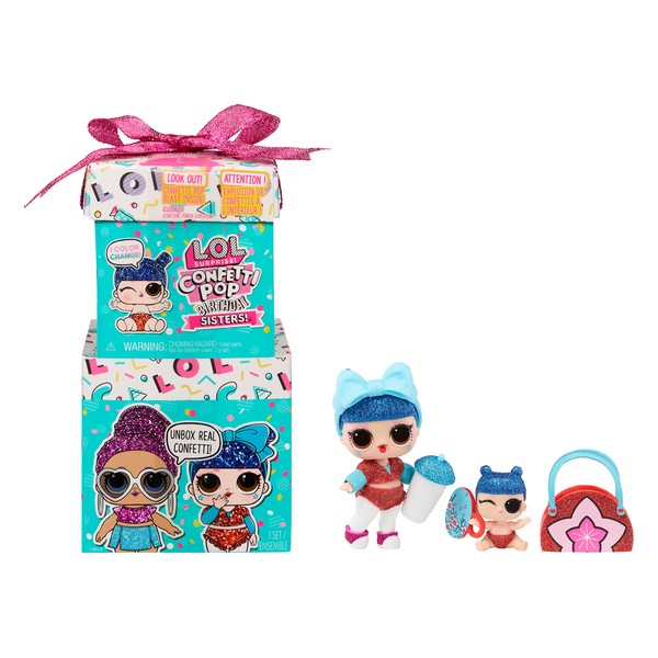 LOL Surprise Confetti Pop Birthday Sisters - Limited Edition Collectable Lil Sister Dolls with 10 Surprises in Present Box Packaging - Includes Fashions and Accessories - Great Gift for Girls Aged 4+