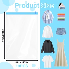 Pack of 10 Vacuum Bags for Clothing, 40 x 60 cm Vacuum Bags for Clothing, Reusable Vacuum Bags Clothing, Vacuum Storage Bags for Home, Travel