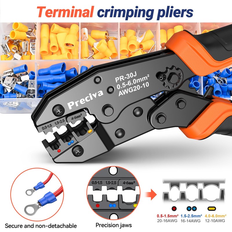 Preciva Crimping Tool Kit for Insulated Wire Connectors, AWG20-10 Ratcheting