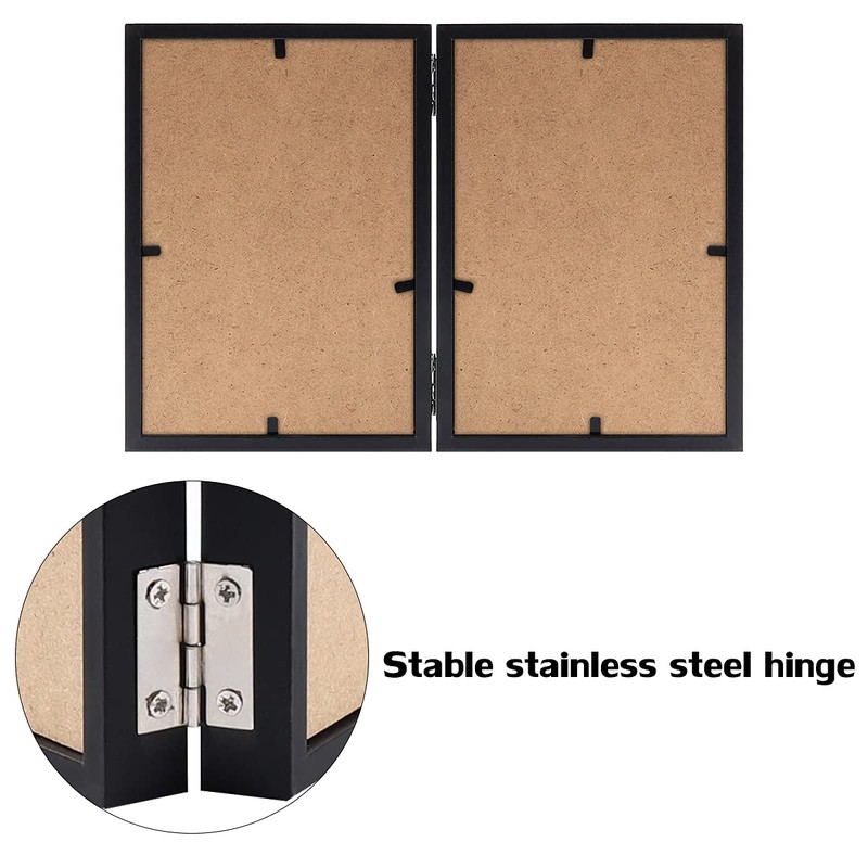 5x7 Double Picture Frames Hinged MDF Wood with Real Glass
