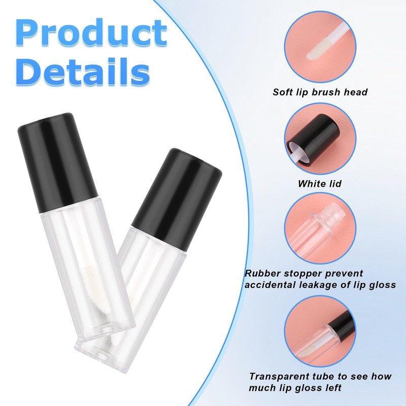 JJUNW 10pcs Empty Lip Gloss Tubes, 1.2ml Mini Refillable Cosmetic