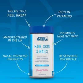 Applied Nutrition Hair, Skin, Nails - Biotin & Marine Collagen for Healthy Hair Growth, Skin & Nails Supplement with 10000 mcg Biotin (60 Capsules - 30 Servings)