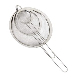 Relaxdays Kitchen Sieve Set of 3, Diameter 7, 12 and 18 cm, with Handle, Flour, Powdered Sugar, Fruits, Household Sieve, Stainless Steel, Silver