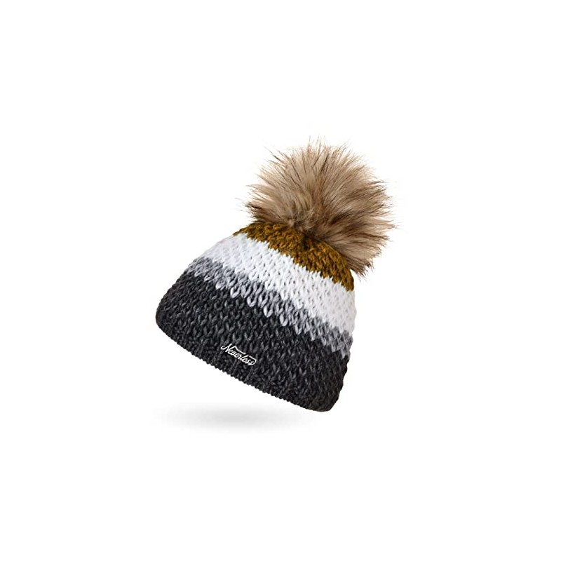 Neverless® Women's Knitted Hat Lined Fleece Lining Fur Pom Faux