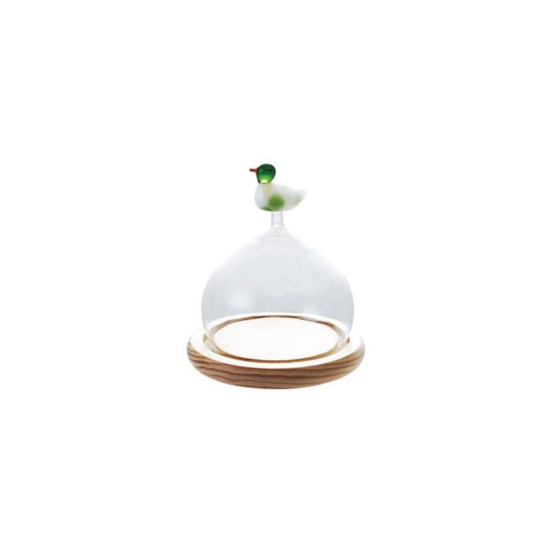Creative Co-Op Glass Cloche with Wood Base and Duck Topper,