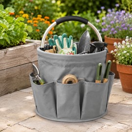 17L Garden Tool Storage Basket for Gardening - Foldable 6-Pocket Organizer for Outdoor, Picnic & Home Use