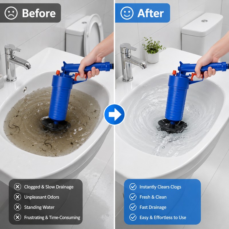 Pressure Drain Plunger for Clog Removal – Manual Pump Cleaner