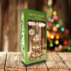 Usa Supreme German Christmas Pyramid 21in Wooden Nativity Scene 3 Tier Carousel Candle Holde