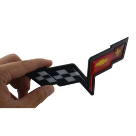 1Pcs Front Hood & Rear Fascia Crossed Flags Emblems Car 3D Badge Nameplate Decal Sticker Fit for 2005-2013 Corvette C6 (Black)