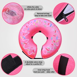 Katoggy Inflatable Dog Cone Collar for Dogs After Surgery, Soft Adjustable Blow up Donut Dog E-Collar for Small Medium Large Dog and Cats, Donut, L