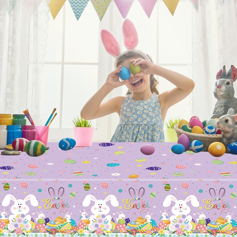MORAINJAY 3-Piece Easter Tablecloths, 137 x 274 cm, Easter Egg