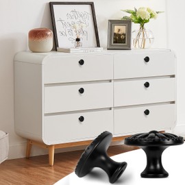 Fyshird Pack of 8 Cabinet Knobs, Flowers, Vintage Furniture Knobs, Black Cabinet Handles, Door Knobs, Round Knobs for Cupboards, Drawer, Dresser, Wardrobe (Screws 26 mm, 30 mm & Screwdriver)