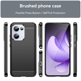 HEYUS Case for Oppo Reno 13 5G 2025, Shock-Absorption Brushed Flexible Soft Carbon Fiber Protective Cover for Oppo Reno 13 2025 - Black