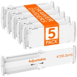 Lifewit 5 Pack Drawer Dividers 4" High, 10.5-16.5" Dresser Drawer Divider, Adjustable Drawer Organizers for Clothes, Plastic Drawers Separators for Dresser, Bedroom, Bathroom, Kitchen, Office