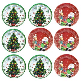 ABOOFAN Pack of 20 Christmas Disposable Paper Plates Christmas Tree Santa Claus Reindeer Round Plates Dessert Plates Christmas Party Tableware for Christmas Party Home Supplies (Various