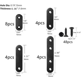 WYSUMMER Black Flat Straight Brace,20Pcs Metal Mending Brackets Straight Corner Braces Straight Brackets with 48Pcs Screws (Black, Black Kit 20pcs)