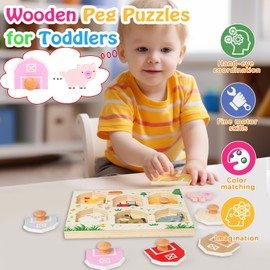 Nabance Wooden Puzzles for 1 2 3 Year Olds Farm Animal Peg Puzzles Montessori Toys for 1 Year Old Early Learning Educational Toys for Toddlers, Birthday Easter Christmas Girls and Boys Gifts