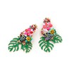 Green Enamel Leaf with Colourful Flowers Statement Earrings