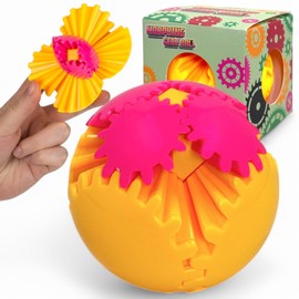 MIJOMA Fidget Toy Gear Ball - Morphing Gear Ball, Rotating Gear Ball, Stress Relieving Puzzle Toy for Kids & Adults, 6.5cm (Pink-Yellow)