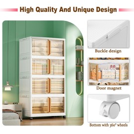 SIRIRIC 5-Tier 365Quart Plastic Storage Bin with Lid, Stackable Cabinet Collapsible Box, Dual Open Storage Containers for Home,Office