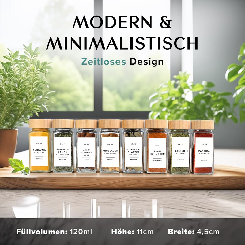 EDELHAUS Square Spice Jars with Pepper Mill (2 x 120