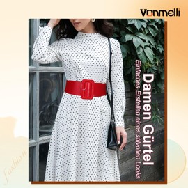 VONMELLI Wide Women's Belt Elastic Vintage Stretchy Belt for Women Fashionable Women's Waist Belt for Dress, red