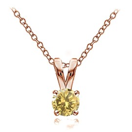 Ice Gems Collar solitario redondo de plata de ley con destellos de oro rosa auténtico, creado y simulado de 5 mm, Metal, citrina