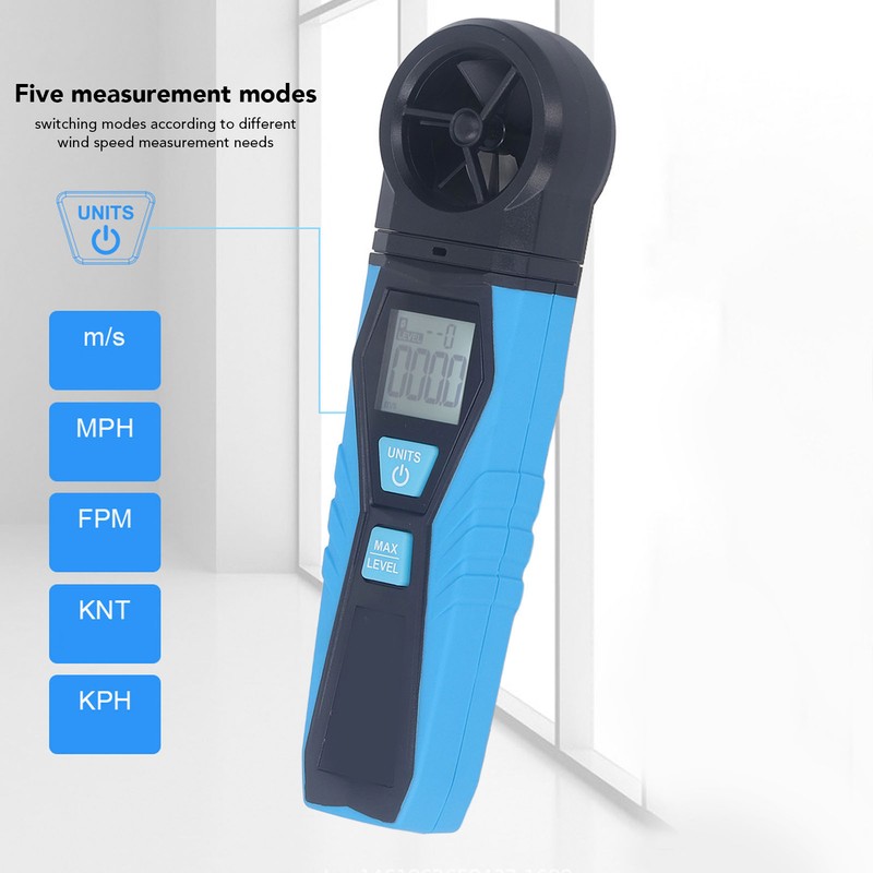 Handheld Anemometer 180° Fan Rotation LCD Digital Display Temperature Humidity