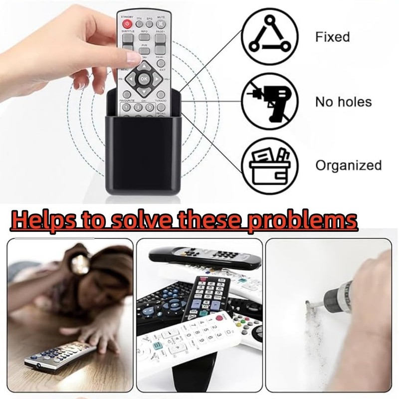 KLHCDUO 4 Pcs Wall Mount Remote Control Holder, Black Plastic,