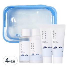 Round Wrap 1025 Dokdo Travel Kit Toner + Lotion + Sun Cream + Cleanser + Pouch Set, 4 Sets / 라운드랩 1025 독도 트래블 키트 토너 + 로션 + 선크림 + 클렌저 + 파우치 세트, 4세트