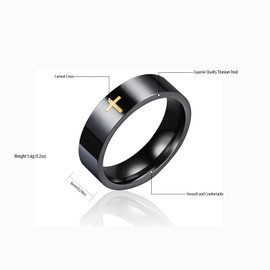 Cross Rings for Men, Black Stainless Steel Classical Simple Plain Christian Religious Wedding Band Ring (9)