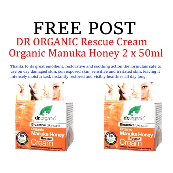 2 x Manuka Honey Rescue Cream DR ORGANIC 50ml Intensely moisturiser * FREE POST