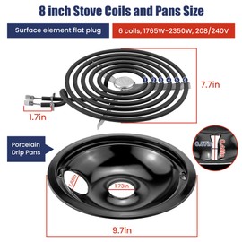 WB31M20 WB31M19 Porcelain Drip Pans and WB30M1 WB30M2 Electric Stove Burners Replacement for G*E Hot*Point Stove Top, Include 4 Pack Black Drip Pan Bowls and 4 Pack Surface Element Coil by Fetechmate